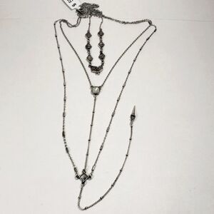 Multi Strand Silver Tone 38 inches Disc Spike  Long Necklace